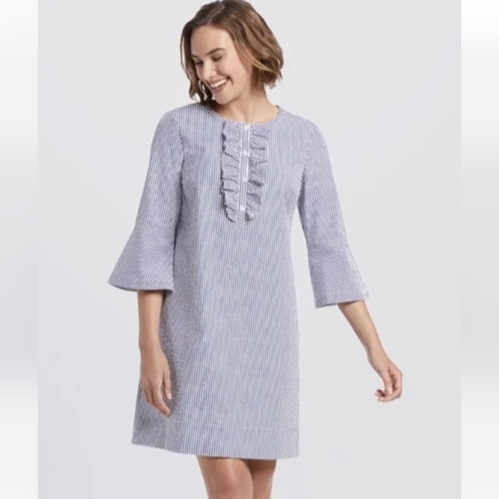 Draper James Seer Sucker Stripe Button Shift Dress Size 4 - Picture 2 of 9